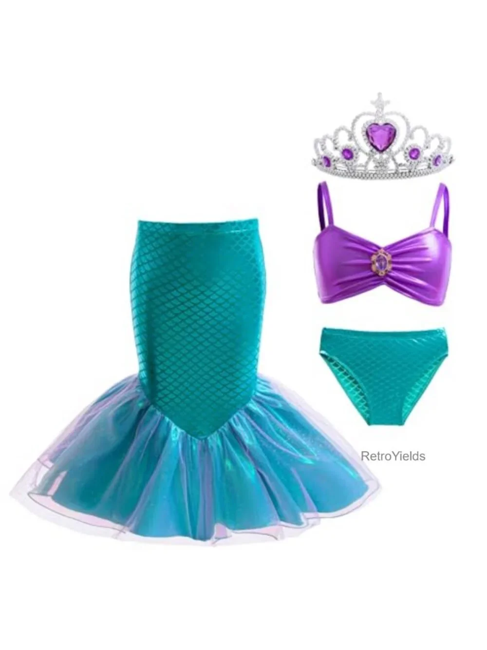 Toddler Girls 4pc Princess Tankini Swim Set with Mesh Skirt & Tiara
